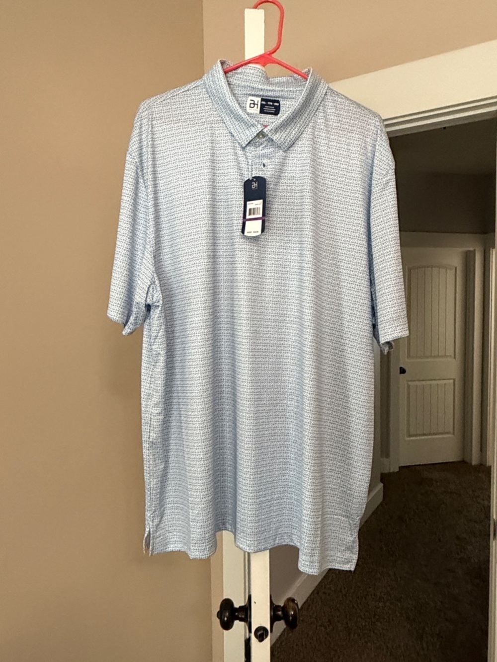 Ben Hogan Pale Blue Short-Sleeve Polo with Subtle Pattern